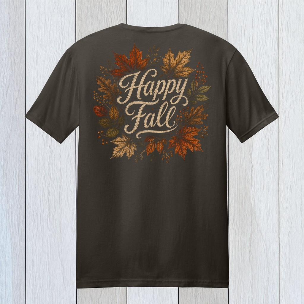 Happy Fall Autumn Leaves T-Shirt – Dark Chocolate