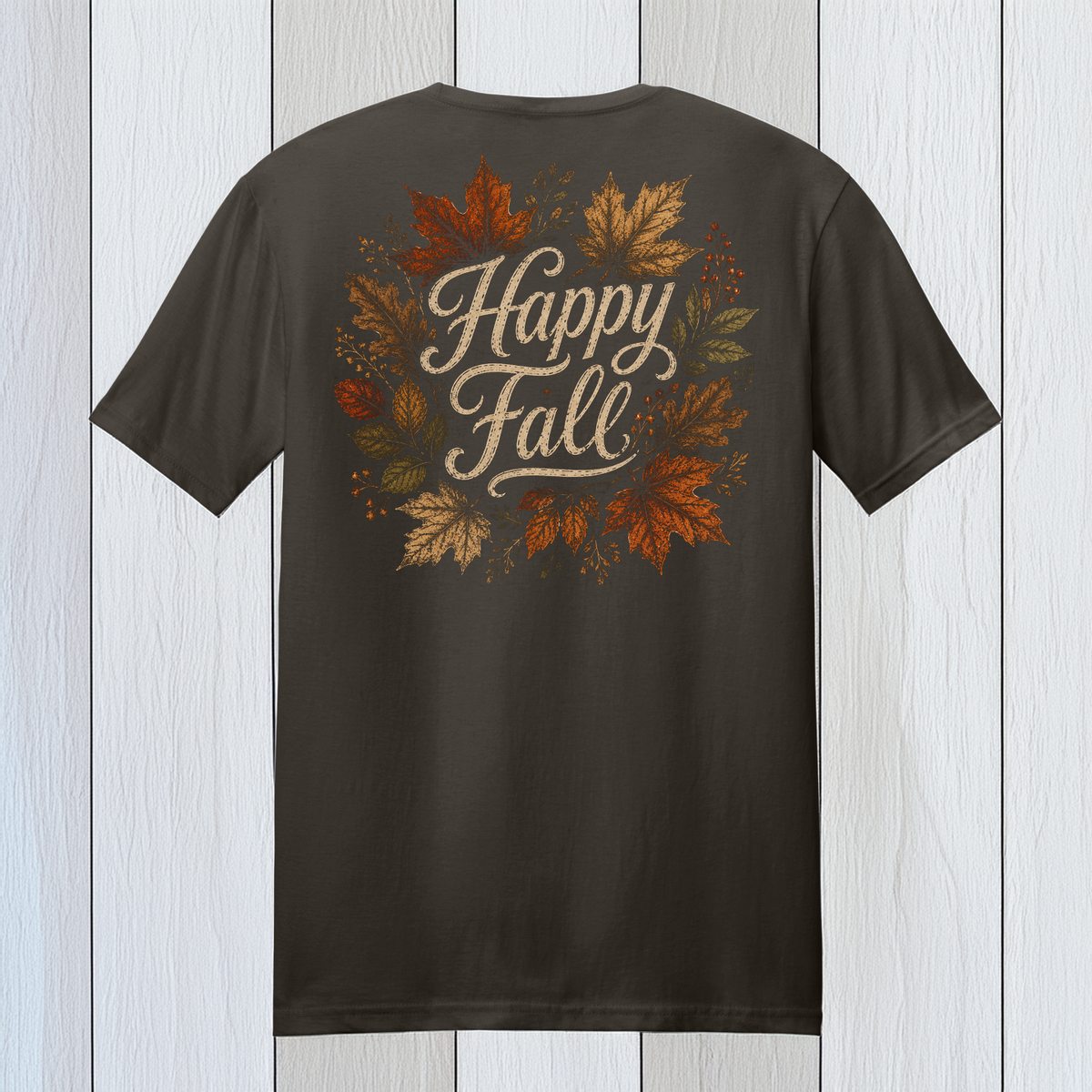 Happy Fall Autumn Leaves T-Shirt – Dark Chocolate