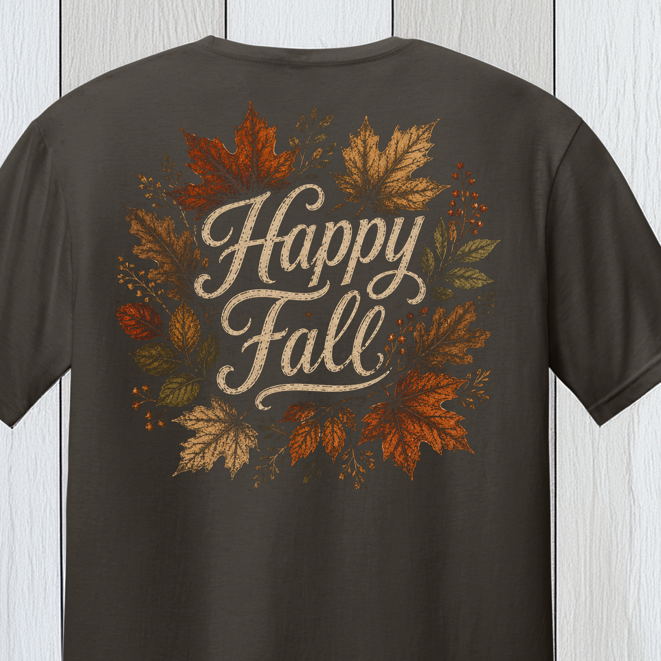 Happy Fall Autumn Leaves T-Shirt – Dark Chocolate