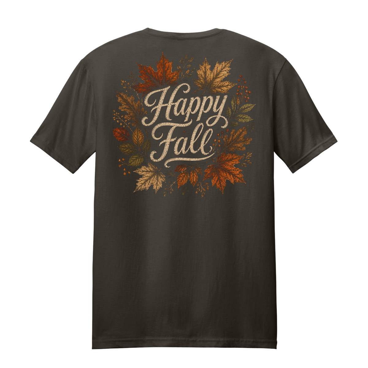 Happy Fall Autumn Leaves T-Shirt – Dark Chocolate