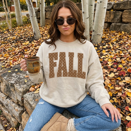 Fall Polka Dot Crewneck Sweatshirt | Cozy Autumn Graphic Sweatshirt